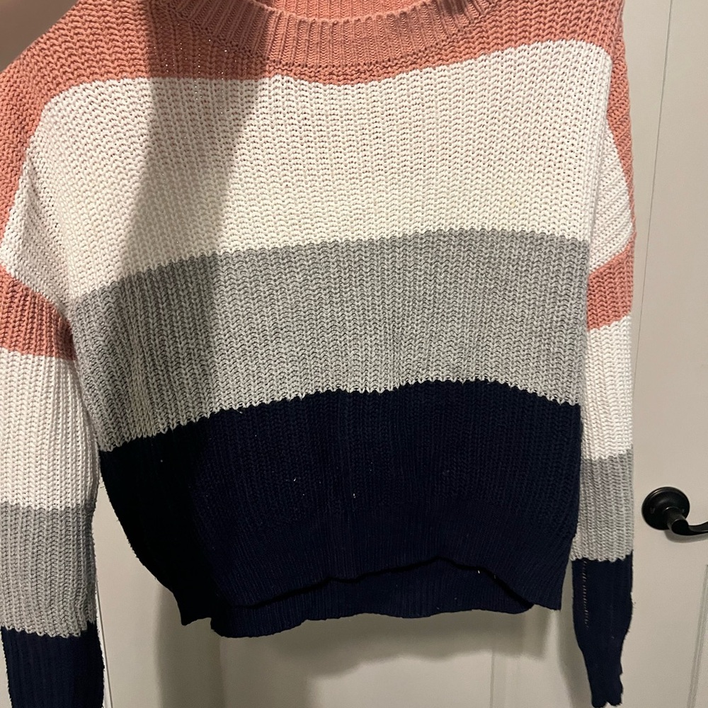 Ambiance Women's Striped Sweater in Pink, White, Gray, and Navy